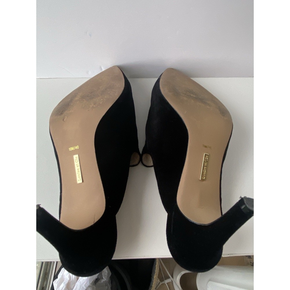 Louise et Cie Katerina Black Velvet Bow Mules Pointed Toe Kitten Heels Size 10 - Picture 9 of 9